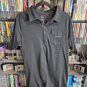 Oakley Polo Shirt Mens Large Black Solid Performance Pocket Hydrolix Golf Logo